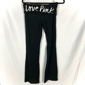 Pink Victoria Secret Black Lace Crystal Bling Waist Yoga Pants sz S